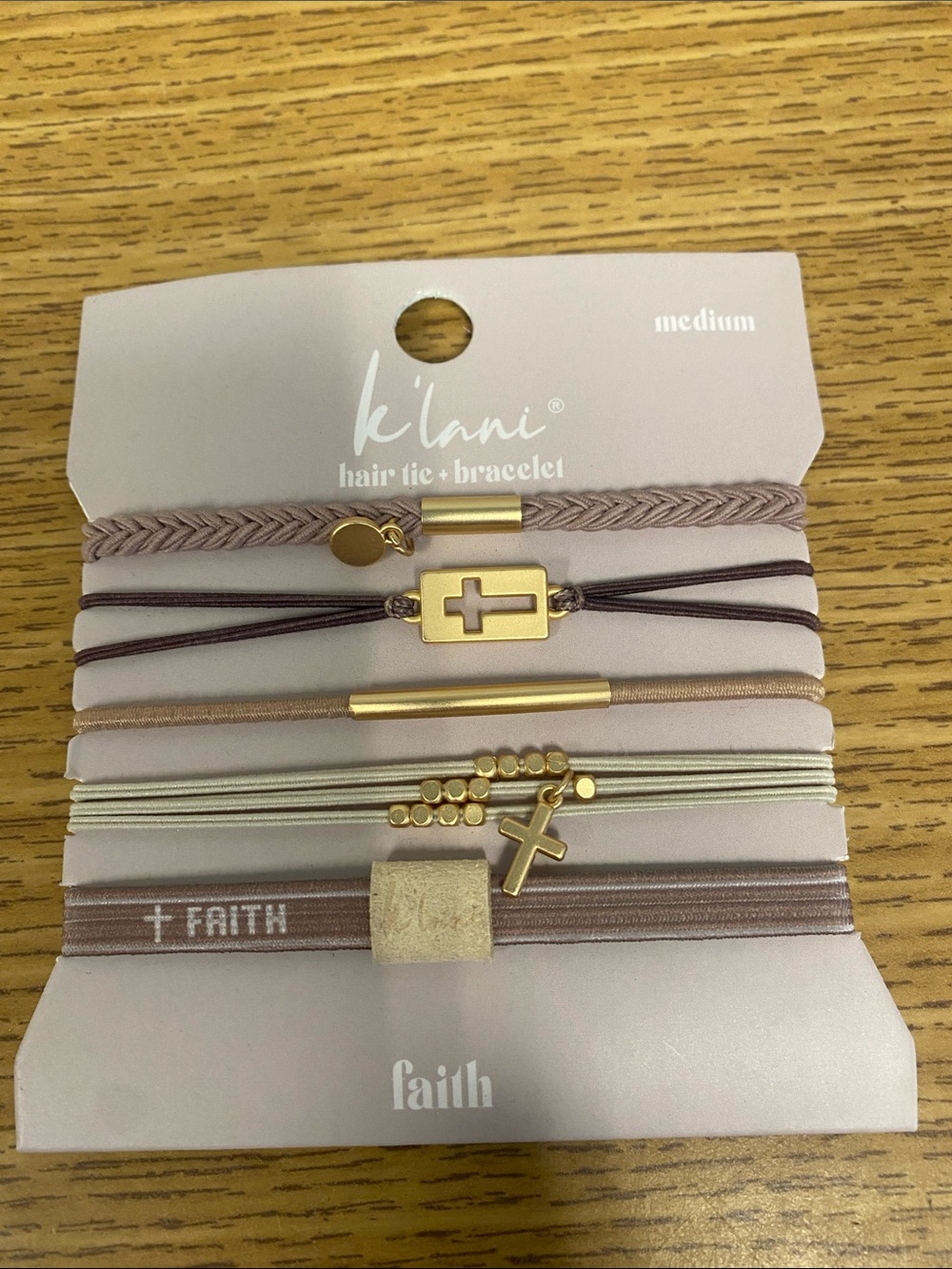 Lani Faith Women's Multi-Strand Hair Tie & Bracelet Set - Taupe, Mauve, Beige - Picture 2 of 3